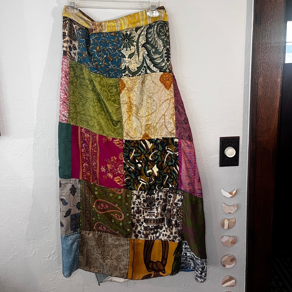 Patchwork Silk patchwork Wrap Skirt GreaterGood Boho Maxi Colorful One Size L‎ - Picture 4 of 15